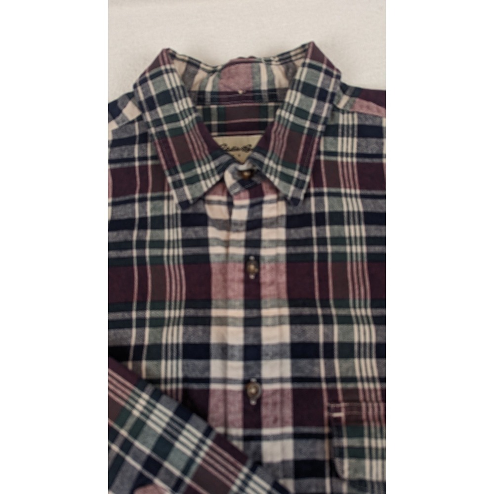 Eddie Bauer‎ Mens Plaid Long Sleeve Button Up Shirt Red Green Cream Size Large